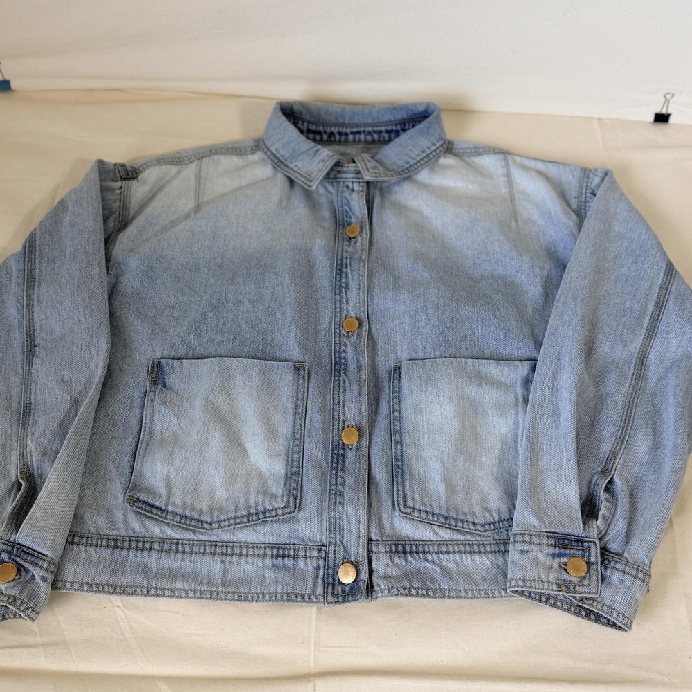 Democracy Womens L Blue Denim Snap Front Bomber Western Workwear Jacket